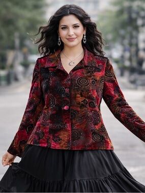 VINTAGE Chico’s Velvet Burnout Blazer L Whimsigoth Steampunk Dark Romantic Boho